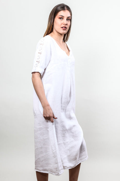 Leinenkleid lang weiss - One Size