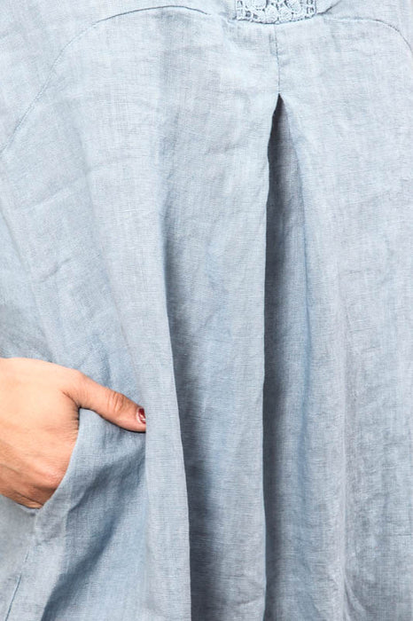 Linen dress long denim blue - one size