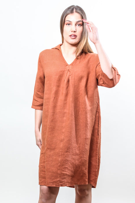 Linen dress rust - One Size