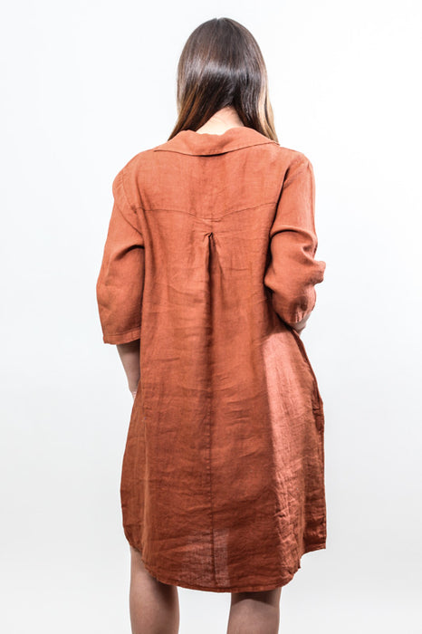 Linen dress rust - One Size