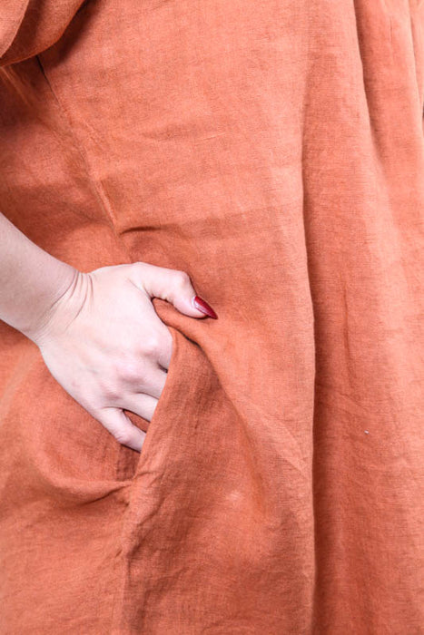 Linen dress rust - One Size