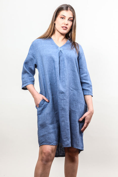 Leinenkleid jeansblau - One Size