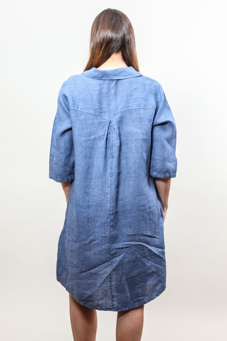 Leinenkleid jeansblau - One Size