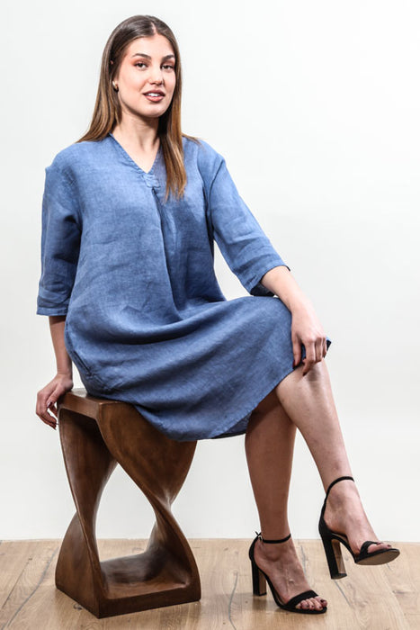 Leinenkleid jeansblau - One Size