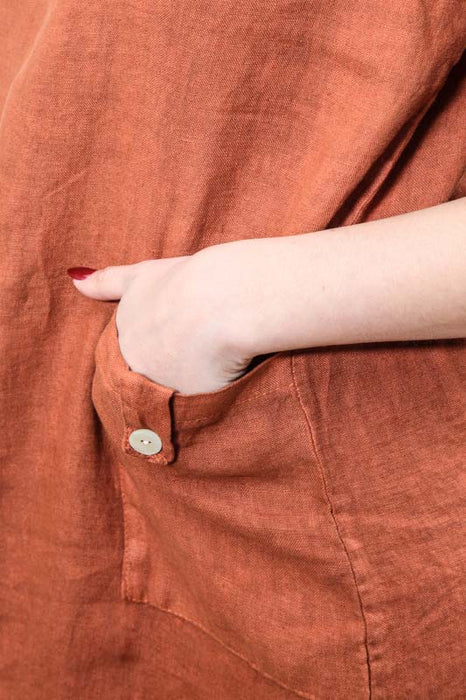 Leinenkleid seitlich 2 Taschen rost - One Size