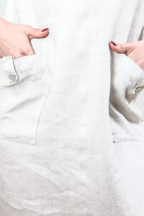 Leinenkleid seitlich 2 Taschen beige - One Size