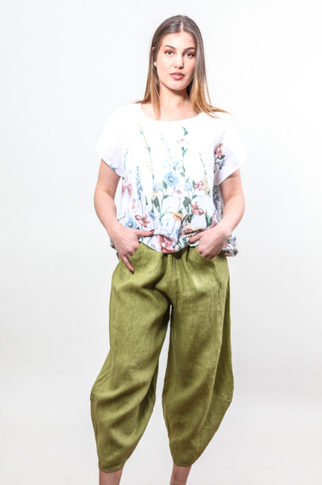 Leinenhose 7/8 olive - One Size