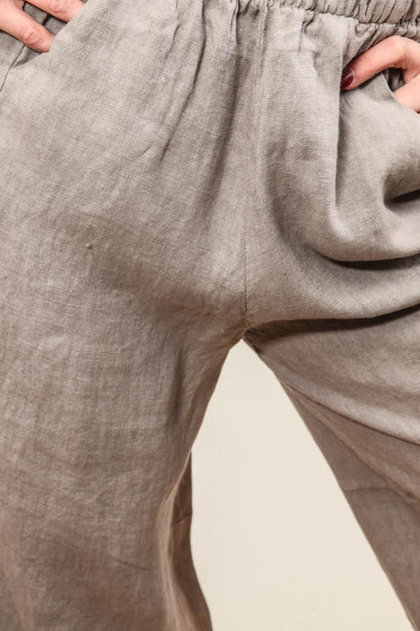 Linen trousers 7/8 taupe - One Size