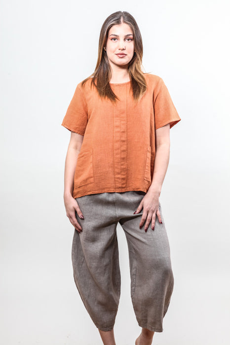 Linen trousers 7/8 taupe - One Size