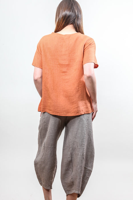Linen trousers 7/8 taupe - One Size