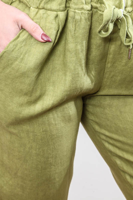 Leinenhose seitlich 2 Taschen olive - One Size