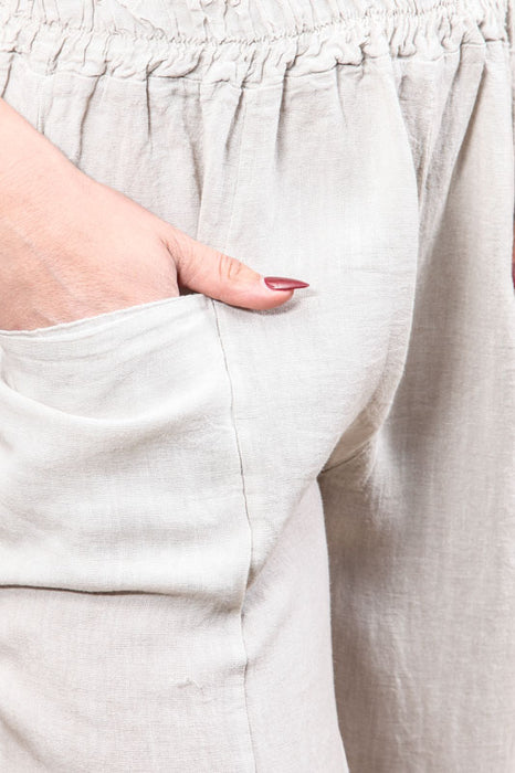 Leinenhose seitlich 2 Taschen beige - One Size