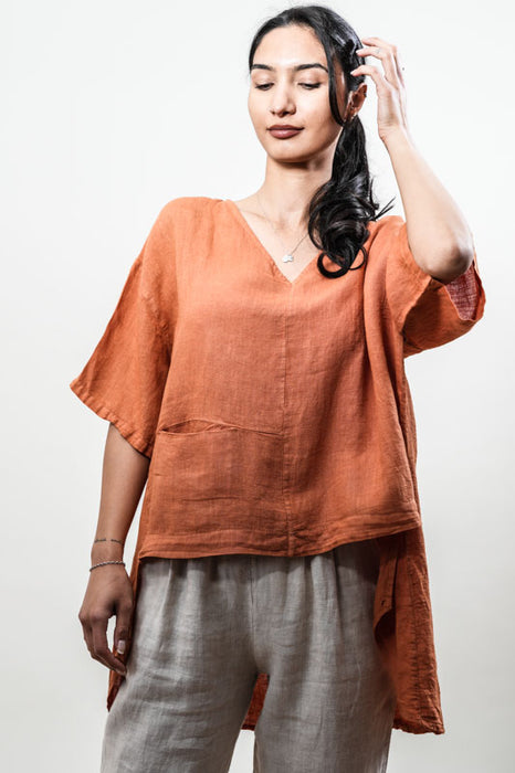 Tunique en lin rouille - Taille unique