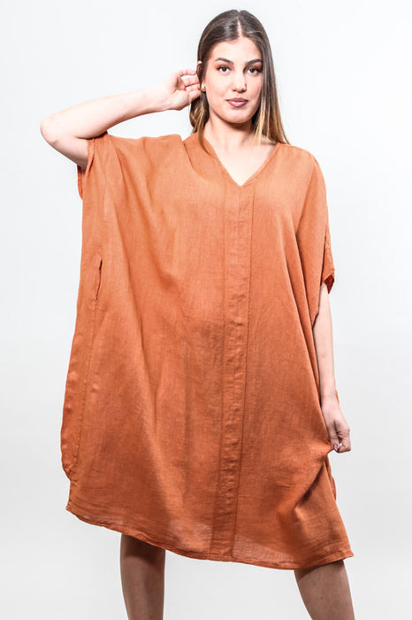 Tunic linen dress rust - One Size