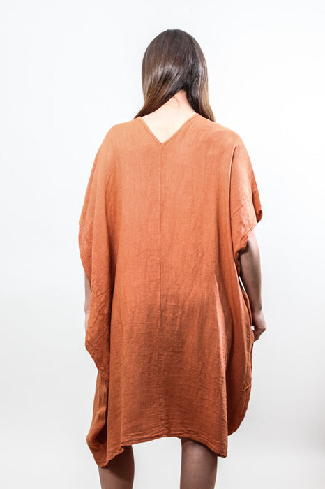 Tunic linen dress rust - One Size