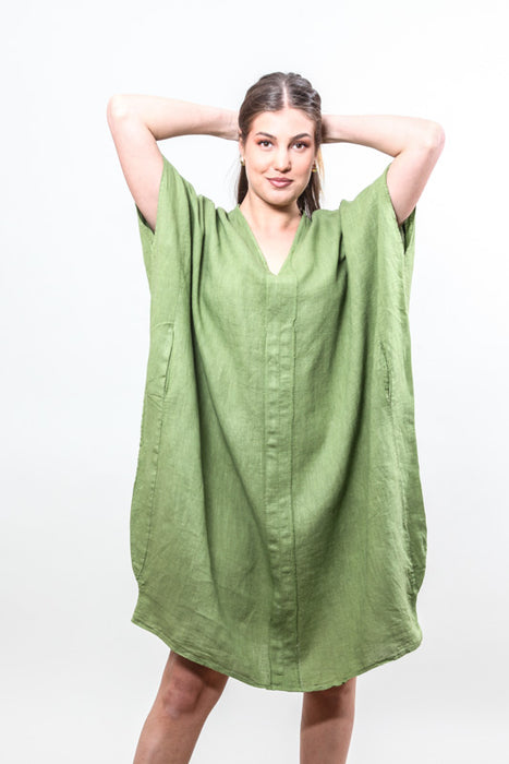 Tunic linen dress olive - One Size