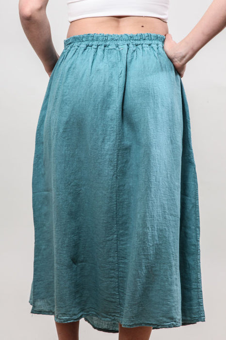 Long linen skirt with side pockets petrol - One Size