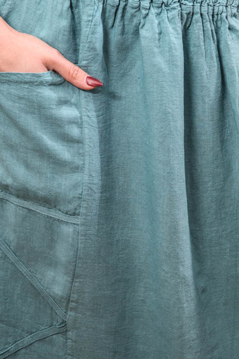 Long linen skirt with side pockets petrol - One Size