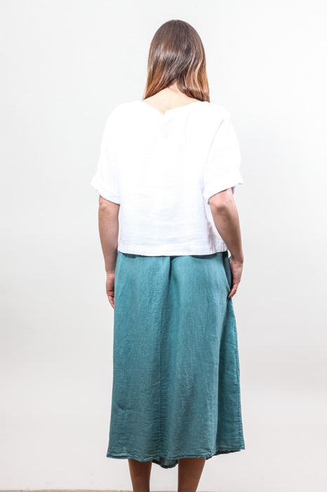 Long linen skirt with side pockets petrol - One Size