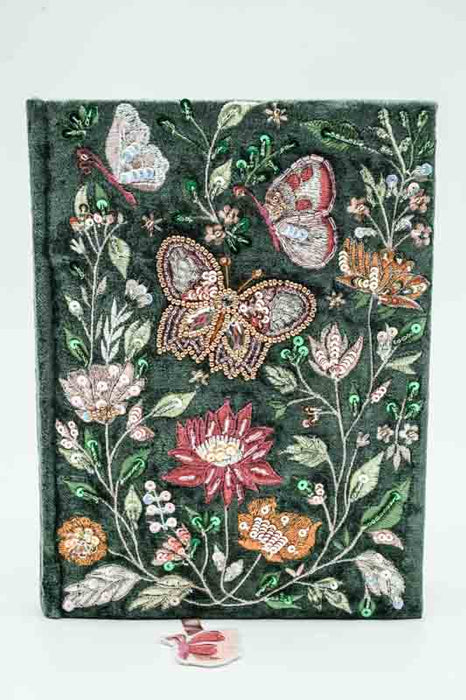 Butterfly notebook with flowers, black/red/pink/yellow/multicolor, 15x20cm