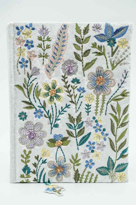 Notebook with flowers and leaves, beige/pink/light blue/multicolor, 15x20cm