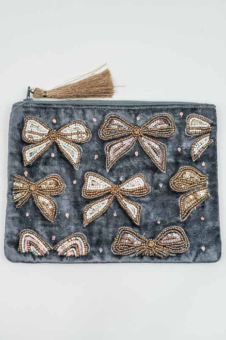 Pochette cadeau à ruban, bleu pétrole/beige/multicolore, 15 x 20 cm