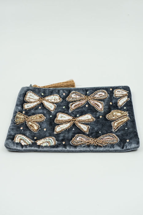 Pochette cadeau à ruban, bleu pétrole/beige/multicolore, 15 x 20 cm