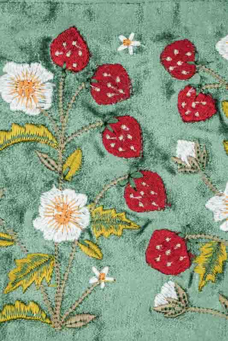 Small bag with strawberries and flowers, green/white/red/multicolor, 15x20cm