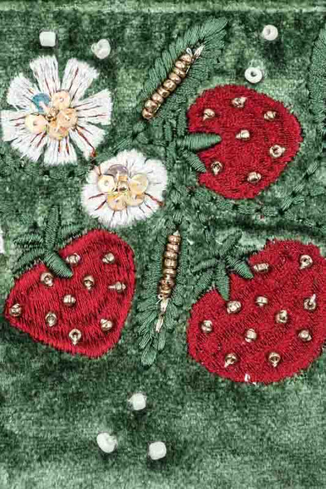 Bleistiftetuis Erdbeeren und Blumen hellgrün/weiss/rot/multicolor 8.5x20cm