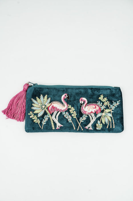 Trousses à crayons 2 Flamants roses pétrole/rose/vert clair/multicolore 8,5 x 20 cm