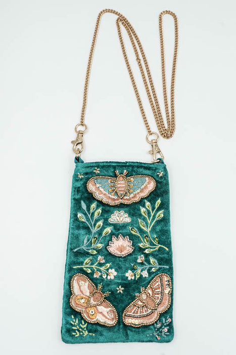 Sac à bandoulière papillon vert/abricot/vert clair/multicolore 11 x 18,75 cm