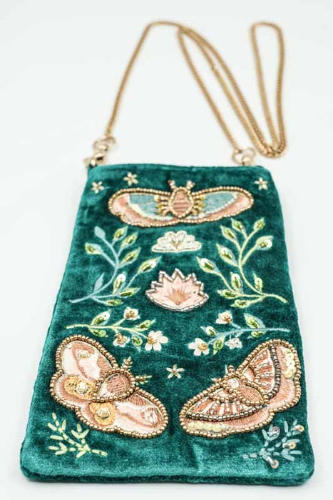 Sac à bandoulière papillon vert/abricot/vert clair/multicolore 11 x 18,75 cm