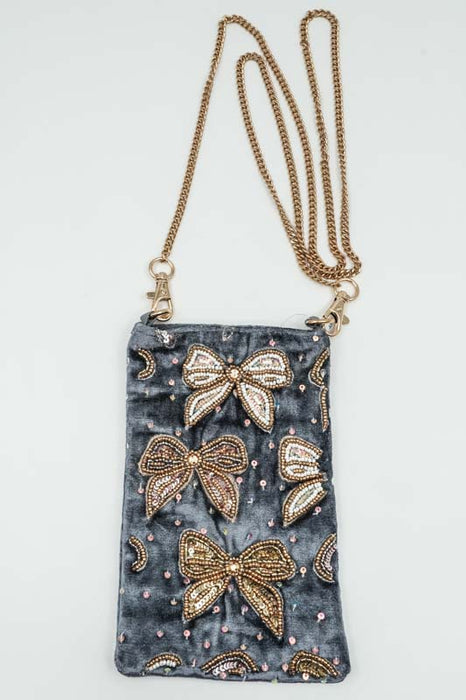 Sac à bandoulière avec nœuds cadeaux pétrole/beige/multicolore 11 x 18,75 cm