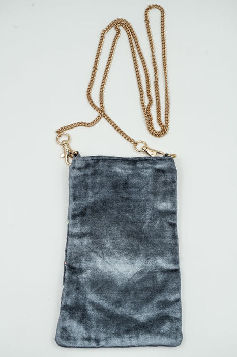 Sac à bandoulière avec nœuds cadeaux pétrole/beige/multicolore 11 x 18,75 cm