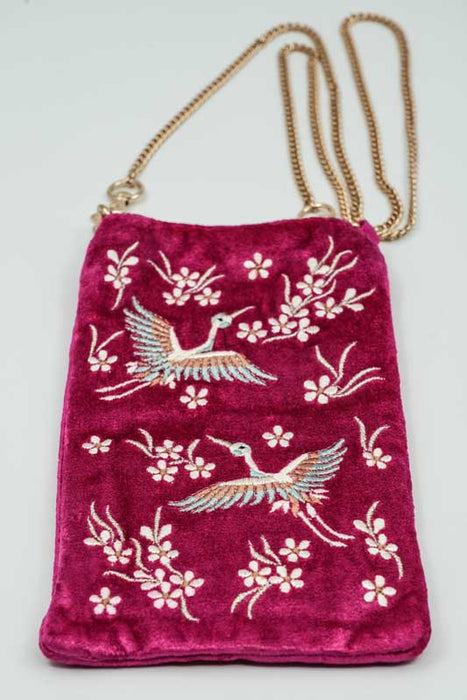 Sac bandoulière 2 rangées bordeaux/bleu clair/multicolore 11 x 18,75 cm