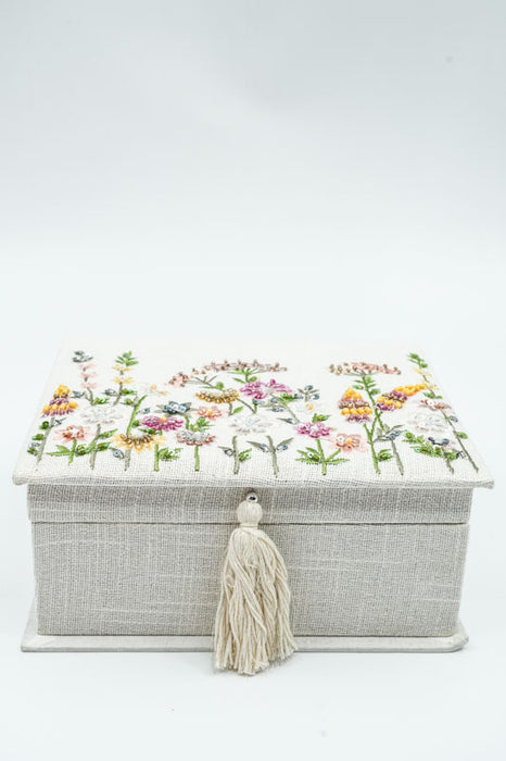 Jewelry box with flowers, dark green/purple/yellow/multicolor, 15x20cm