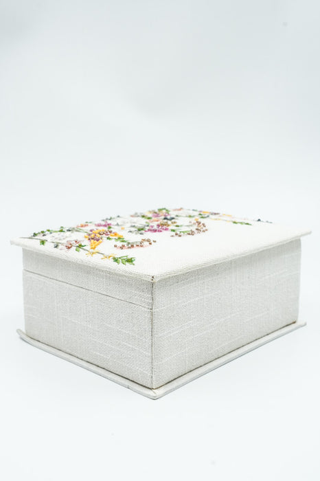 Jewelry box with flowers, dark green/purple/yellow/multicolor, 15x20cm