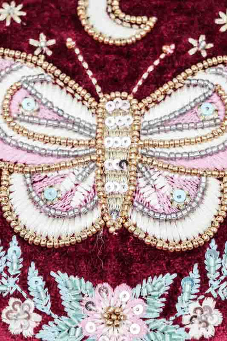 Round jewelry box with butterfly design, dark red/pink/light blue/multicolor, 13.75 cm