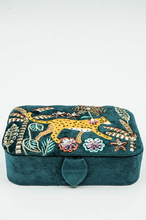 Boîte à bijoux jungle, pétrole/jaune/vert/multicolore, 10 x 15 cm