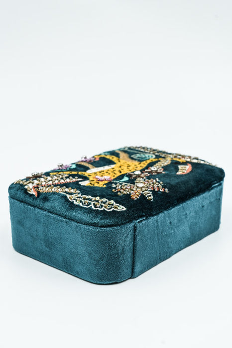 Boîte à bijoux jungle, pétrole/jaune/vert/multicolore, 10 x 15 cm