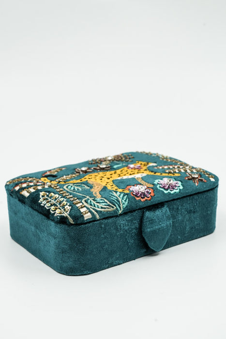 Boîte à bijoux jungle, pétrole/jaune/vert/multicolore, 10 x 15 cm