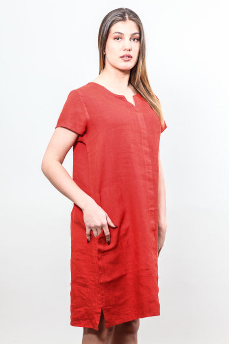 Leinenkleid kurzarm rot - One Size