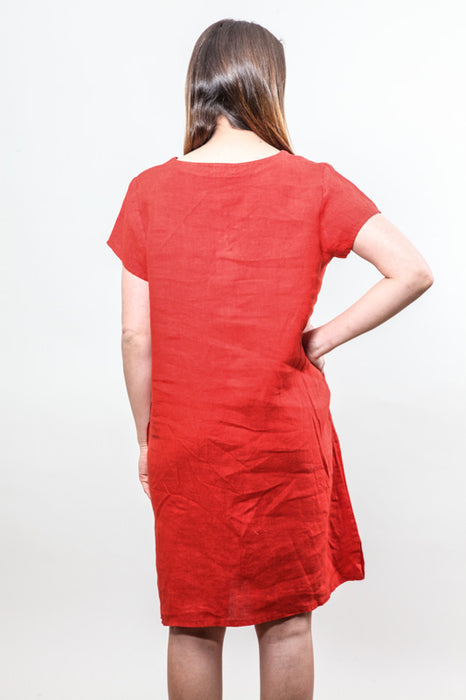 Leinenkleid kurzarm rot - One Size