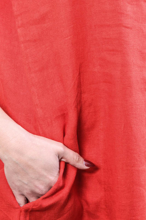 Leinenkleid kurzarm rot - One Size