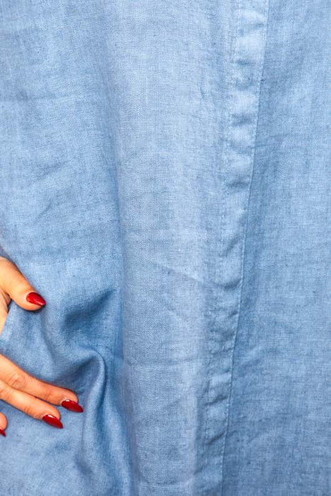 Robe en lin à manches courtes bleu denim - Taille unique