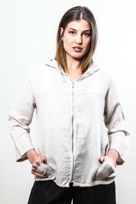 Leinenkapuzenjacke beige - One Size