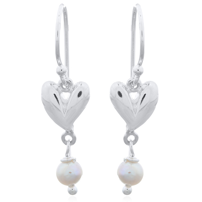 Boucle d'oreille en argent petit coeur et perle