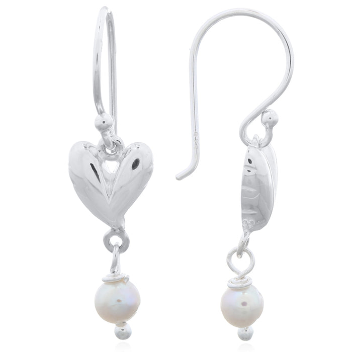 Boucle d'oreille en argent petit coeur et perle