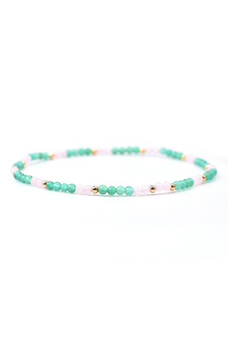 Fusskette 3mm grüne Jade / Rosenquarz, 23+5cm verstellbar