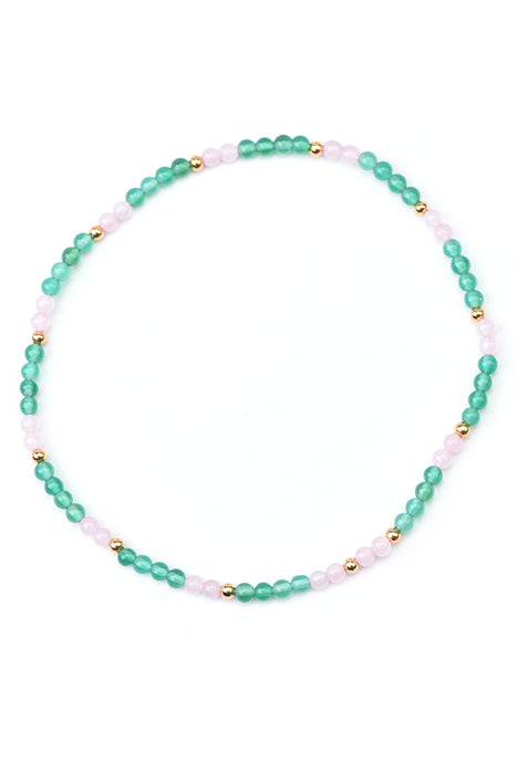 Fusskette 3mm grüne Jade / Rosenquarz, 23+5cm verstellbar